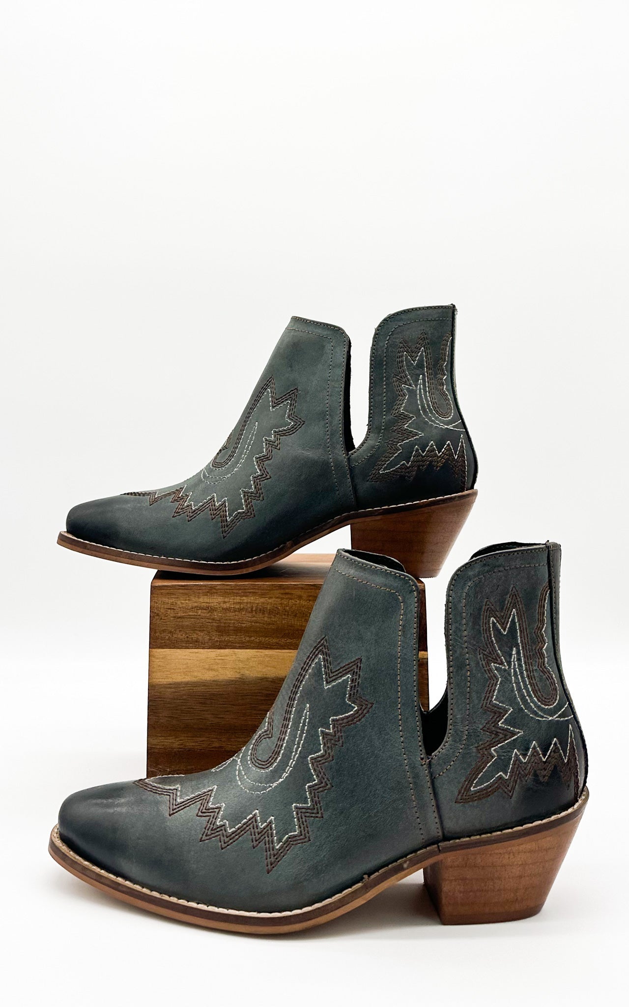 Kickin Booties Teal Western Embroidered Leather Heel Naughty Monkey